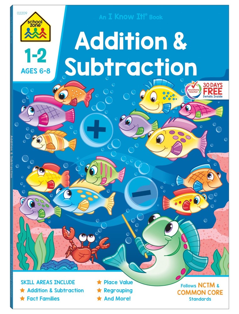 School Zone Addition & Subtraction Workbook: 64 Pages, 1st Grade, Multicolor