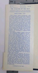 The Analysis Of The Self by Heinz Kohut HC 1975 Bonus Notes Excerpts