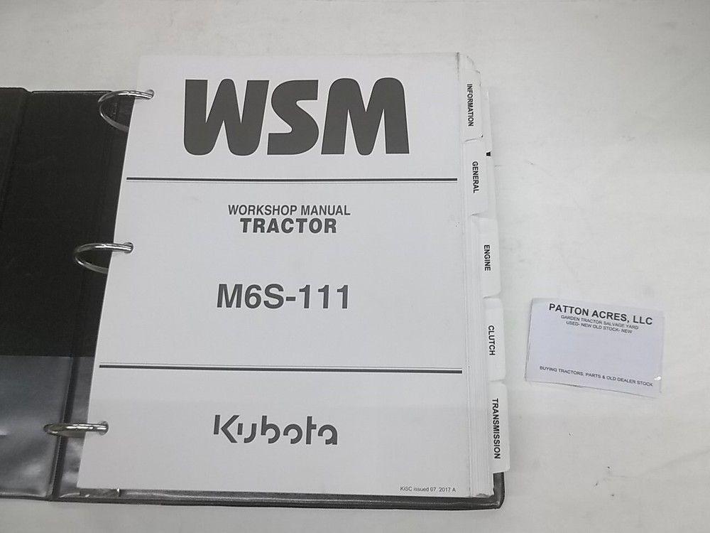 Workshop Manual for Kubota M6S-111 Tractors