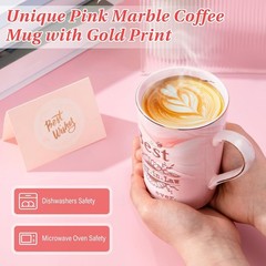 Thoughtful Mother-in-Law Gift: 14oz Pink Marble Mug with Elegant Gold Accents