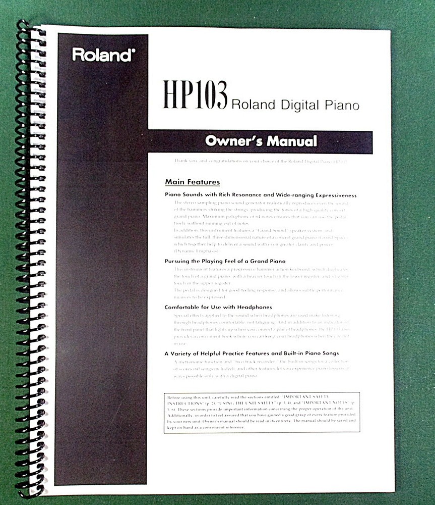 Roland HP-103 Owner’s Instruction Manual: 56 Pages & Protective Covers!