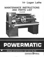 Logan Lathe 14″ Powermatic Maintenance Instructions and Parts List: 56 Pages