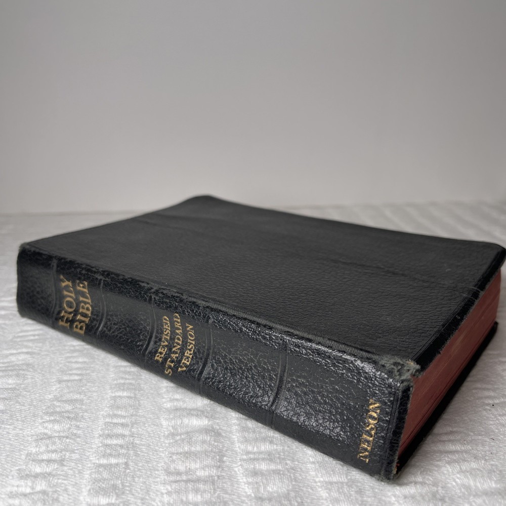 VTG 1953 Holy Bible RSV Nelson & Sons Genuine Leather Black Text + Illustrations