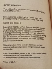 Sweet Memories LaVyrle Spencer Paperback Romance Novel Vintage 1993 Love Story